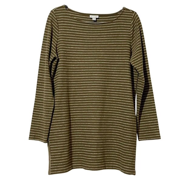 J. Jill Womens Size Medium Brown & White Striped Long Sleeve Boatneck Top - Picture 1 of 9